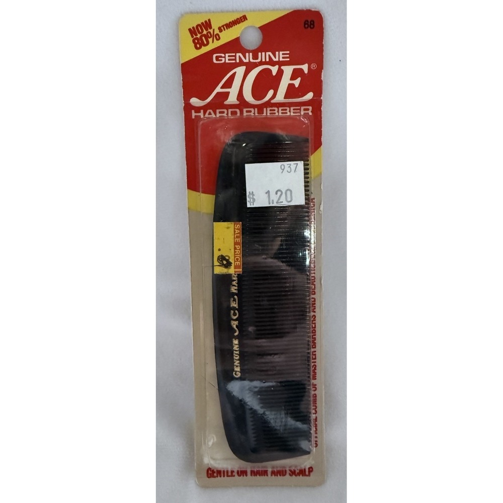 Vintage Genuine Ace Hard Rubber Comb 5" Black Pocket NOS Sealed USA New 52760